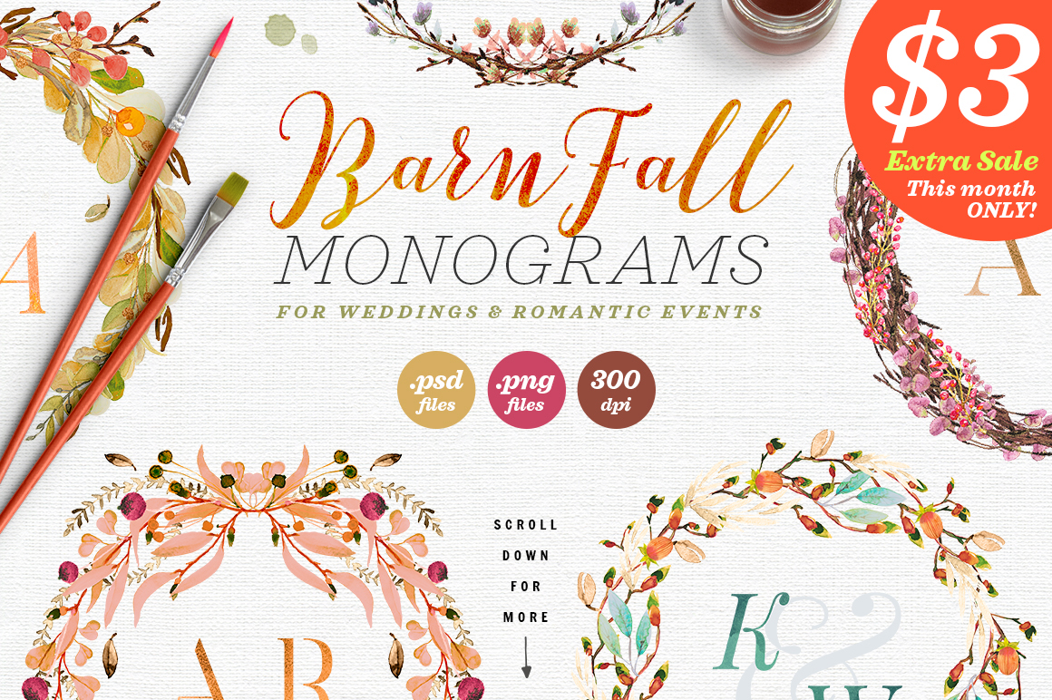 8 Barn Fall Wedding Monograms VII for Crafts