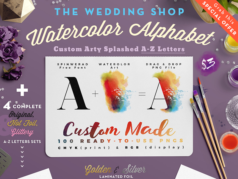 Art Watercolor a-Z Alphabet for Crafts