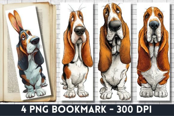 Basset Hound Cartoon Dog Art Bookmark for Crafts