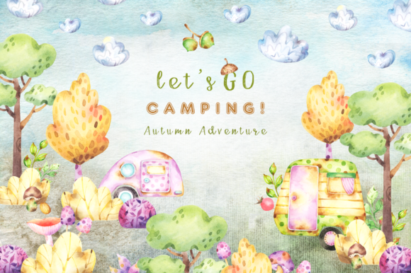 Camping Autumn Adventure Watercolor Illustrations