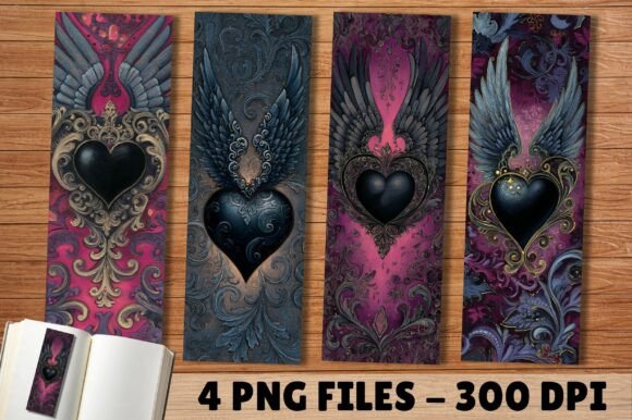 Dark Winged Heart Filigree Bookmark PNG for Crafts