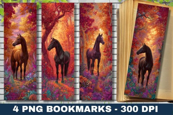 Fantasy Red Forest Horse Art Bookmark for Crafts