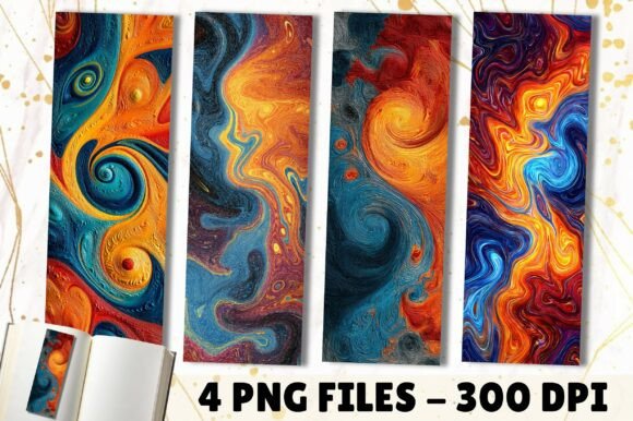 Fluid Acrylic Pour Orange Blue Bookmark Crafts