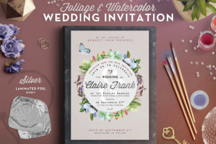 Foliage Watercolor Wedding Card III Print Templates