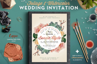 Foliage Watercolor Wedding Invite Print Templates