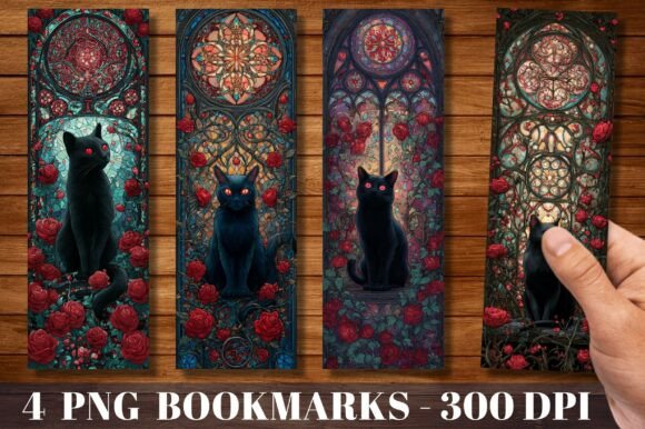 Gothic Black Cat Rose Garden Bookmarks Crafts