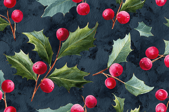 Holly Berry and Green Leaf Watercolor Backgrounds