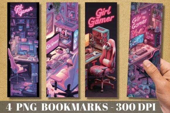 Neon Girl Gamer Aesthetic Setup Bookmark Crafts