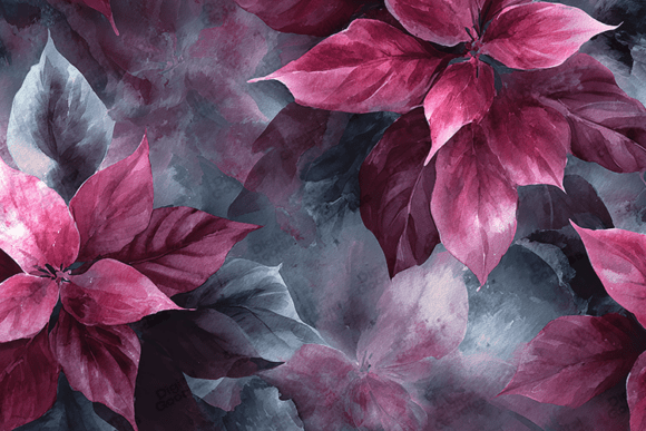 Plum and Charcoal Watercolor Poinsettia Backgrounds