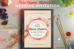 Pure Copper Watercolor Wedding Invite Print Templates