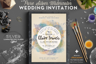 Pure Silver Watercolor Wedding Card Print Templates