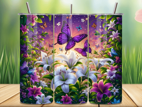 Purple Butterfly Lily Flower Tumbler PNG Review