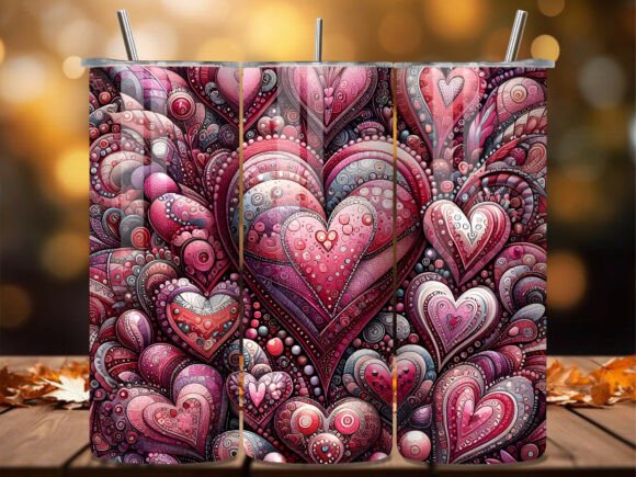 Valentine Boho Doodle Pink Heart Tumbler Wraps