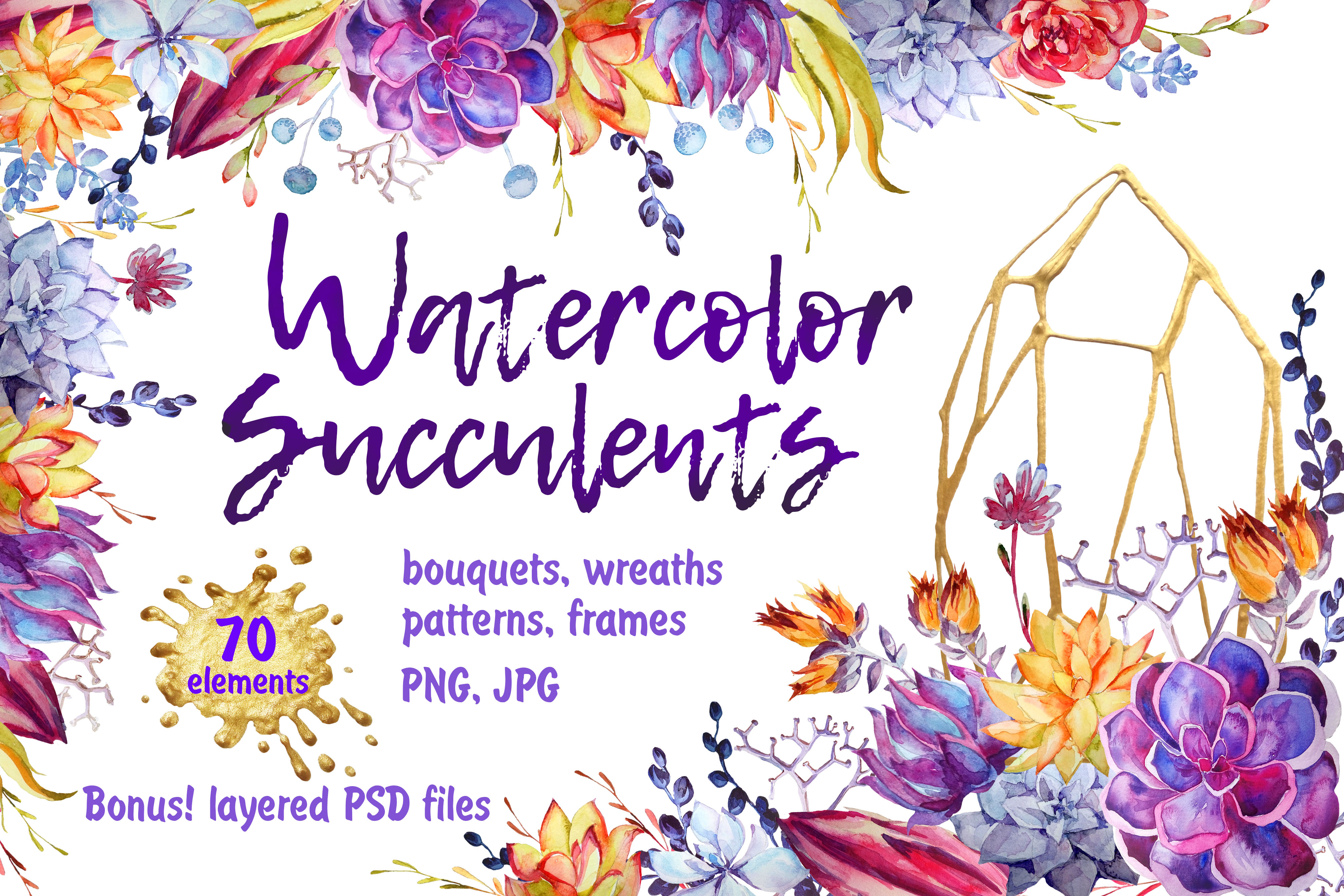 Watercolor Succulents Clip Art PSD Review