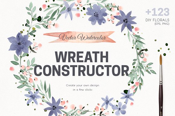 Watercolor Vector Wreath Constructor: Brand Illustrations